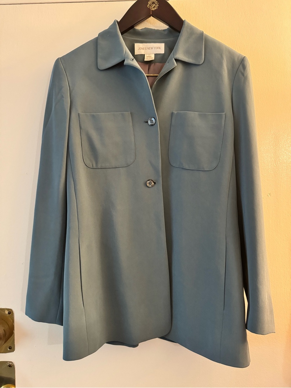 Vintage Jones New York Teal Silk Blazer Jacket - Size 14